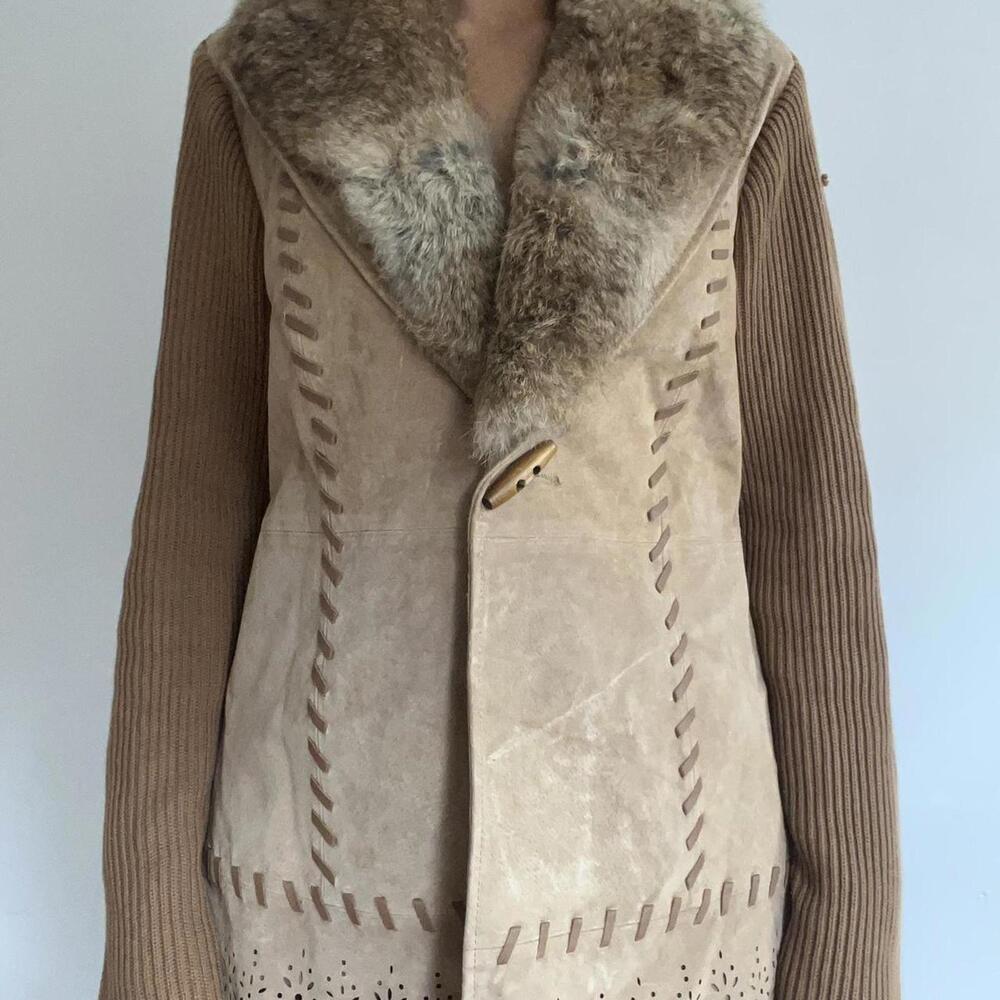 Beautiful genuine leather suede knit coat REAL FUR